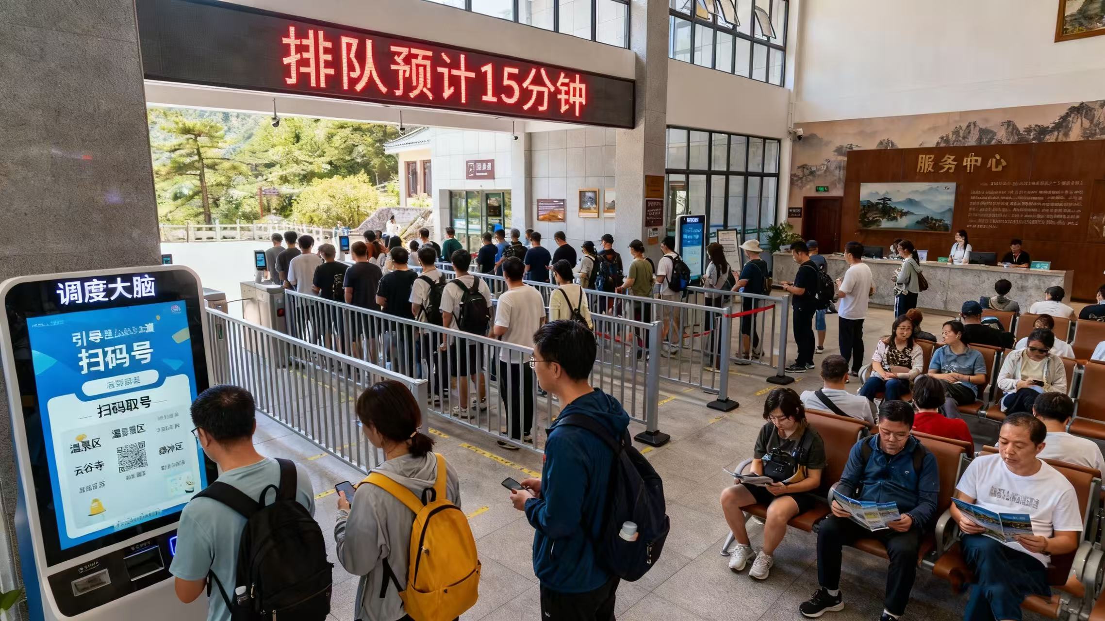 【场景编号006】"从容上山"更有序｜黄山核心索道入口排队智慧调度分流