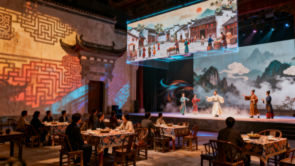 【场景编号023】“徽州盛宴”味无穷｜餐饮融合多媒体技术打造沉浸式宴会